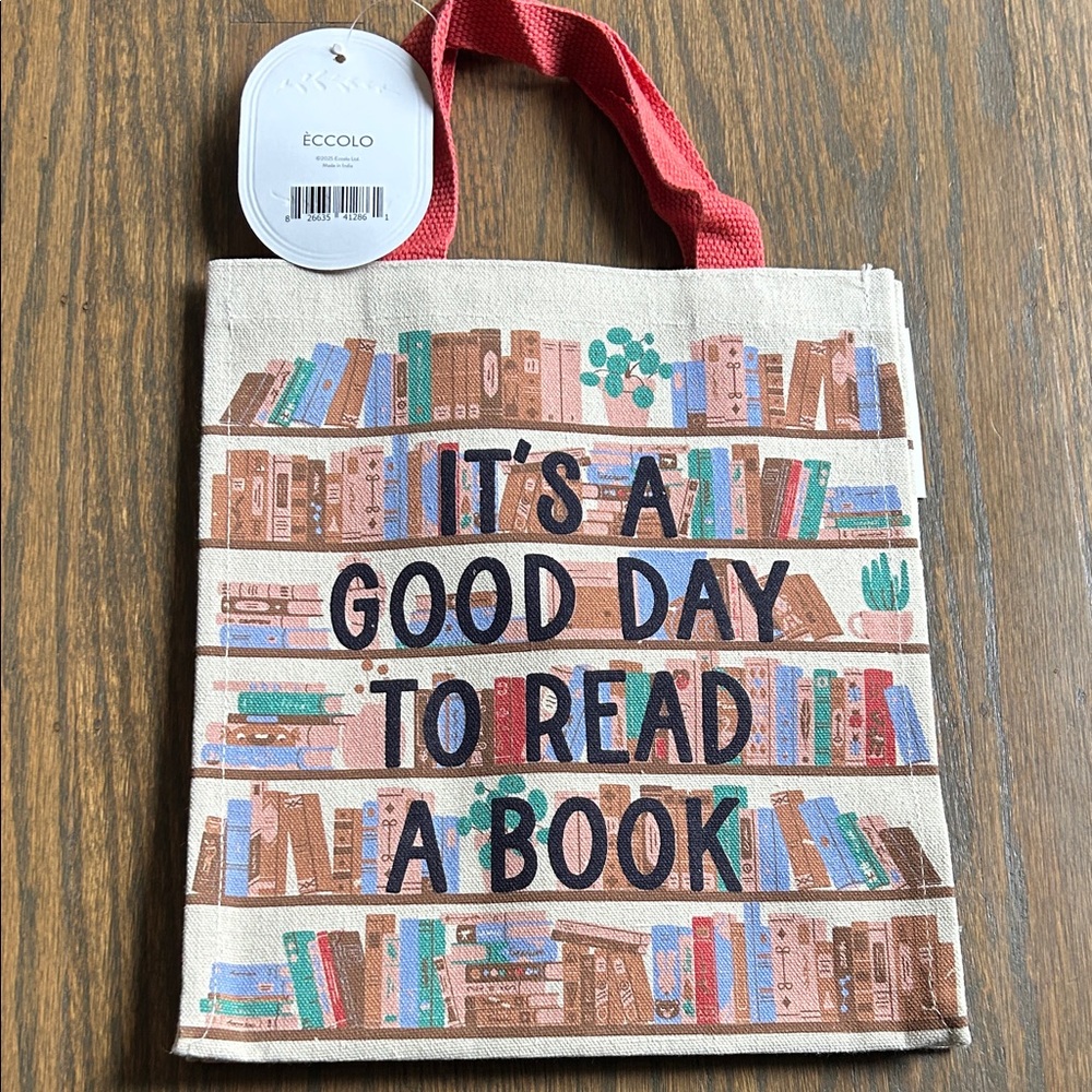 Eccolo Book-Themed Tote with Red Handles